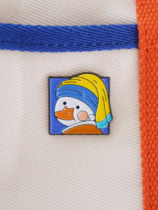 Duck with a Pearl Earring Enamel Pin.