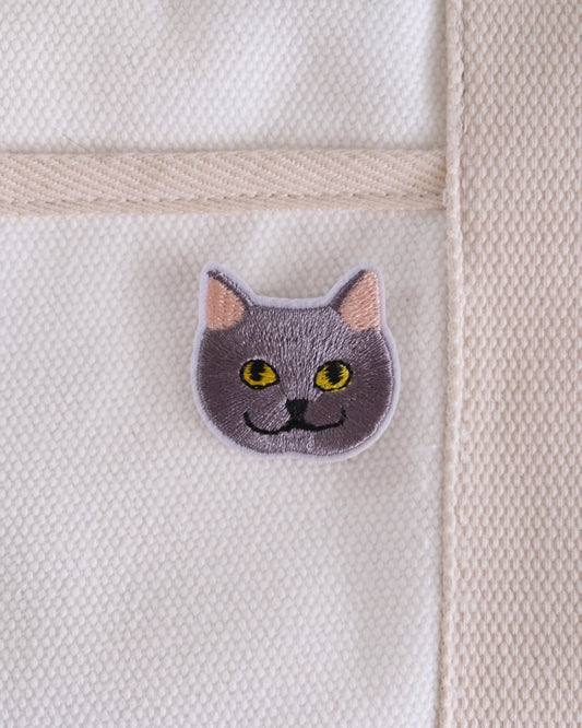 Grey British Short Hair Cat Iron-on Patch.