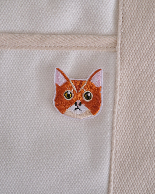 Brown and White Cat Iron-on Patch.