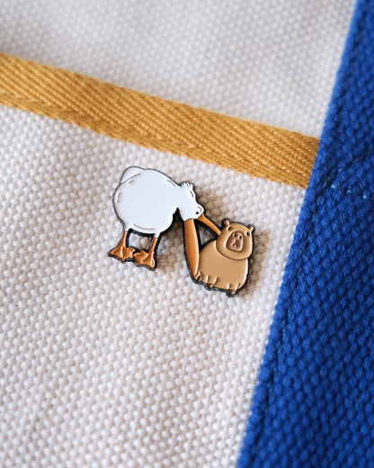 Pelican and Capybara Enamel Pin