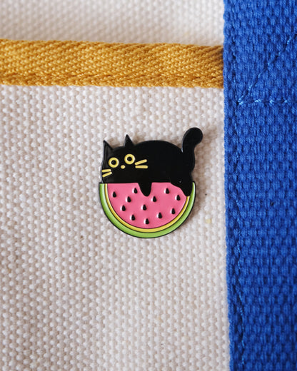 Watermelon Cat Enamel Pin.