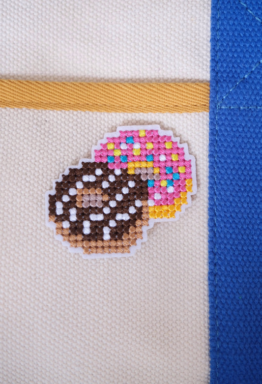 Cross Stitched Donut Iron-on Patch.