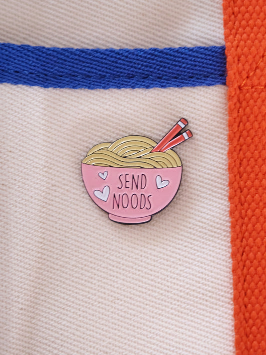 Pink “Send Noods” Enamel Pin.